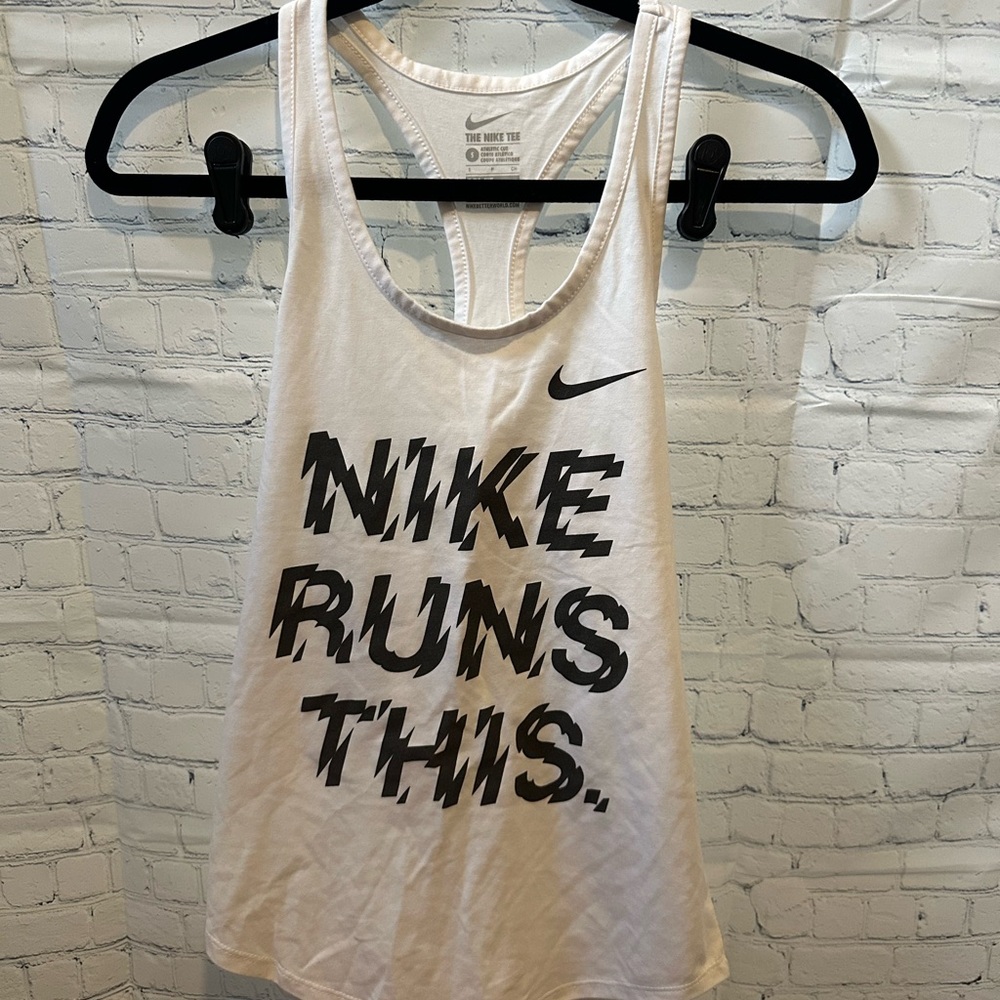 Nike White Tank Top with Holographic Black Print